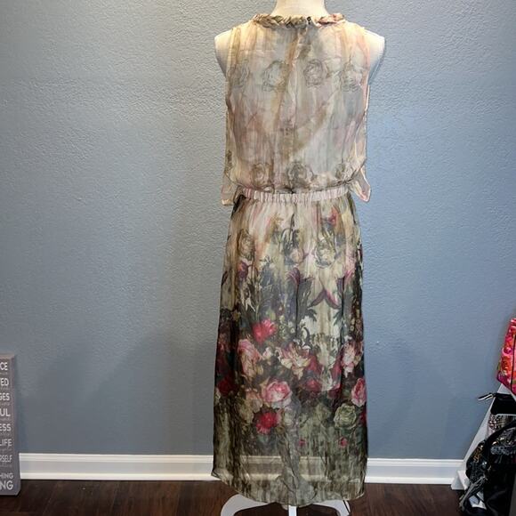 Queen Mulock 100% Silk Floral Boho Midi Flowy Dress - Size L - Picture 9 of 16